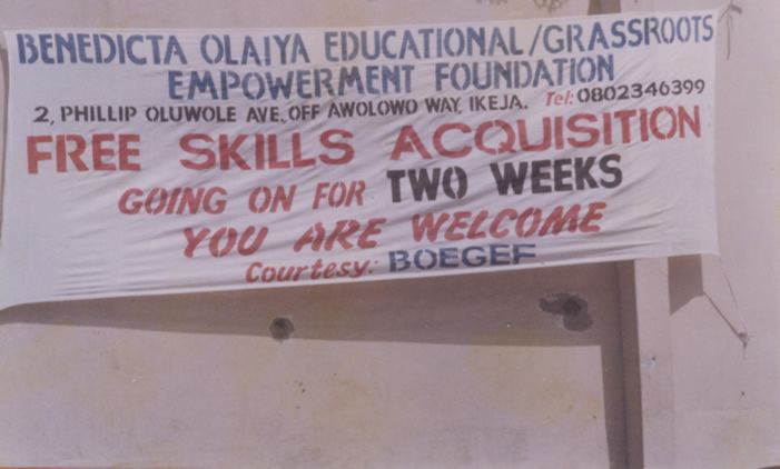 BOEGEF Free Skills Acquisition banner outside the foundation