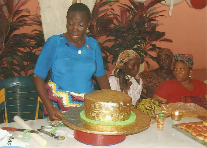 Cake decoration training in progress